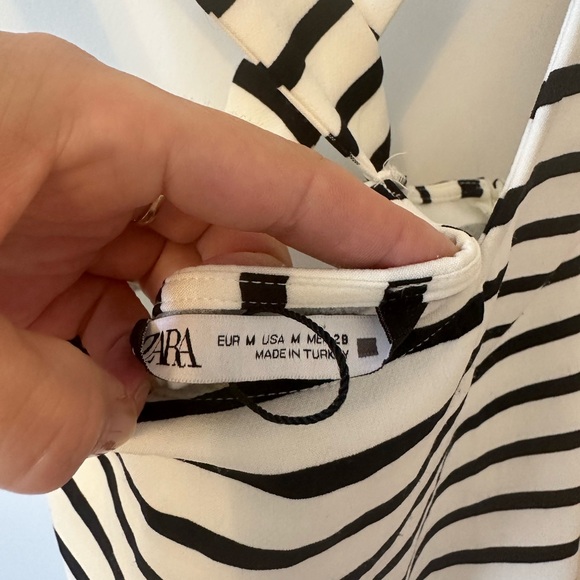 NWOT zara womens summer black and white striped cross back dress - Picture 9 of 13